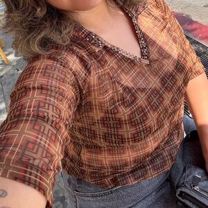 Unk Brown Geometric Pattern Blouse